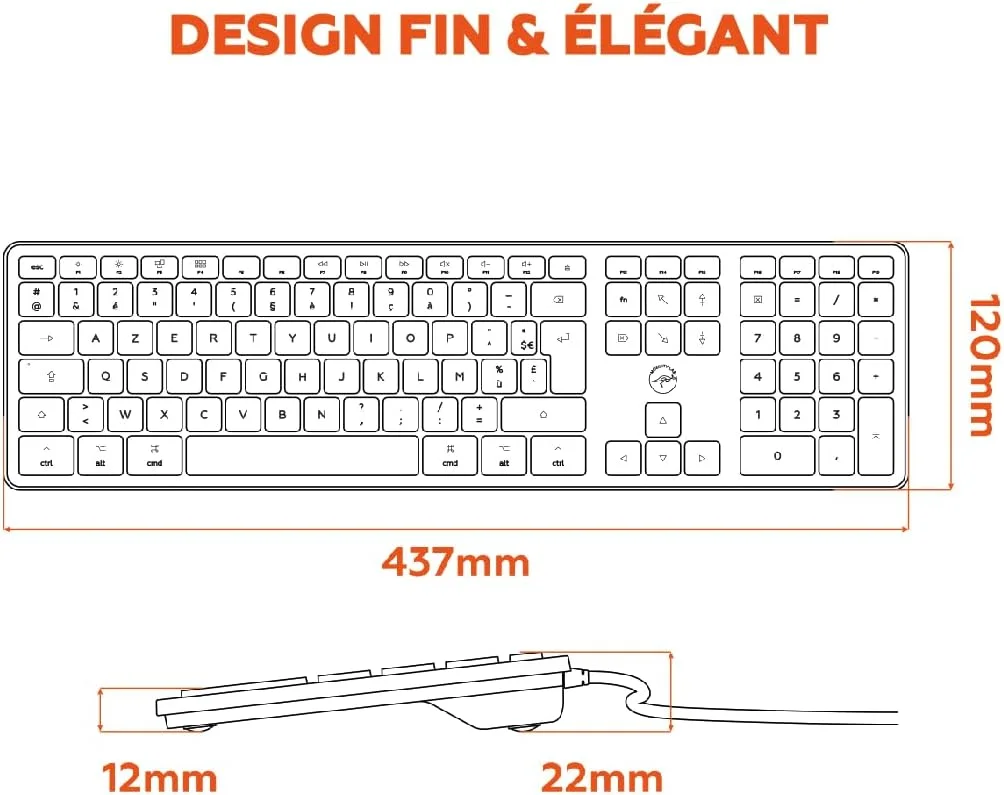 Mobility Lab USB Clavier français AZERTY filaire pour Mac – blanc et argenté