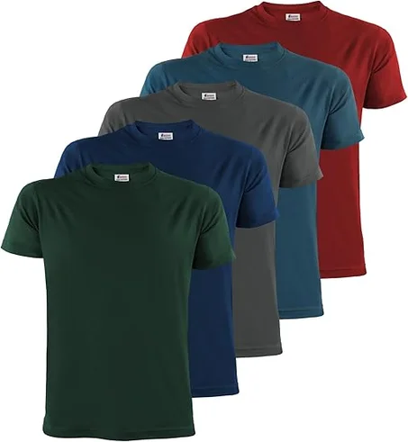 ALPIDEX T-Shirts Hommes Noir Unis à Col Rond Lot de 5, Taille S M L XL XXL 3XL 4XL 5XL