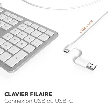 Mobility Lab USB Clavier français AZERTY filaire pour Mac – blanc et argenté