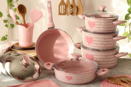 طقم حلل جرانيت تركى اللون روز \ 2 غطاء لكل حله