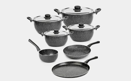 طقم حلل جرانيت غير لاصق - 11 قطعة - أسود