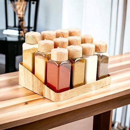 طقم توابل و بهارات  😃  ١٢ قطعه + استاند خشب + استيكر توابل + قمع سيلكون