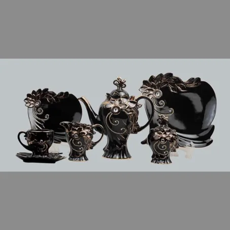 رجع من تانى كل اللى سألنا عليه طقم صينى طقم شاى وجاتو 24 قطعة متوفر اللون الابيض والاسود