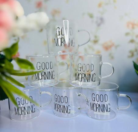 طقم مج قهوه زجاج Good morning  بيركس مستورد حراري🔥 للقهوه واسبريسو