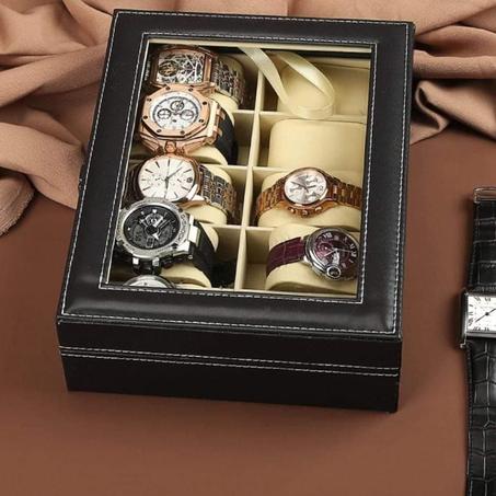 اللون اسود علبه حفظ ساعات 10خانه و3 خانه و4 خانه