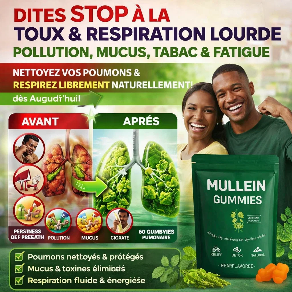 Mullein Gummies Détox Pulmonaire ✋ STOP À LA RESPIRATION LOURDE, TOUX, MUCUS, POLLUTION, TABAC & FATIGUE – Poumons Nettoyés, Respirez Libre Naturellement Dès Aujourd’hui CI