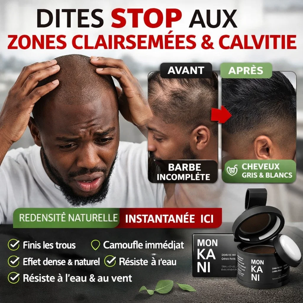 Poudre Anti-Calvitie ✋ STOP aux Zones Clairsemées, Cheveux Fins & Barbe Incomplète ÉLIMINÉS, Cheveux Gris & Blancs Camouflés, Densité Naturelle Instantanée Dès Aujourd’hui CI