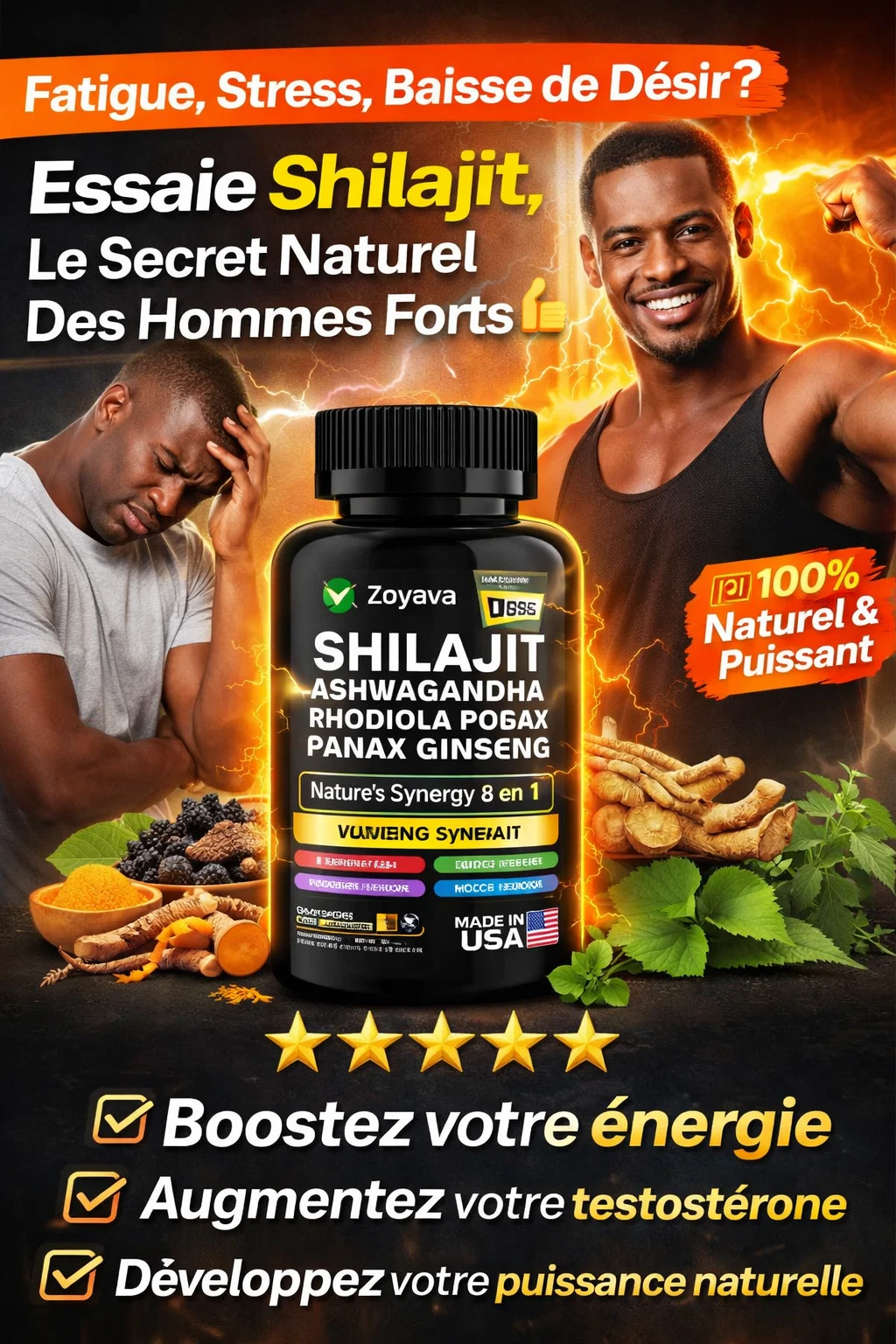 Shilajit pur de l'Himalaya: Puissance Totale, Testostérone Élevée, Énergie Explosive, Libido Forte, Focus Clair, Sommeil Réparateur & Détox Rénale, Corps Plus Fort CI🔥⚡
