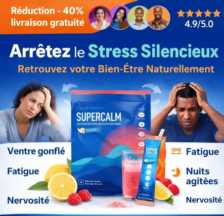 SuperCalm ✋ STOP AU STRESS SILENCIEUX, Boisson en Poudre pour Relaxation & Focus, Sommeil Réparateur & Corps Décontracté, Retrouver le Bien-Être Naturellement CI