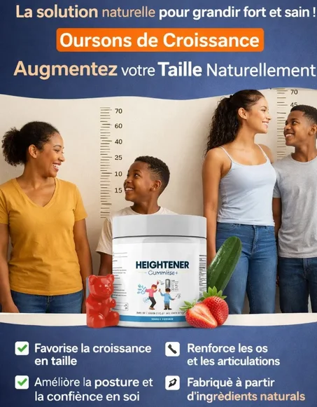 Gummies Croissance:  Stimuler la Croissance, Augmenter la Hauteur, Grandir en Taille Naturellement & Renforcer les Os, à Tous Âges, Enfants, Adolescents et Adultes CI
