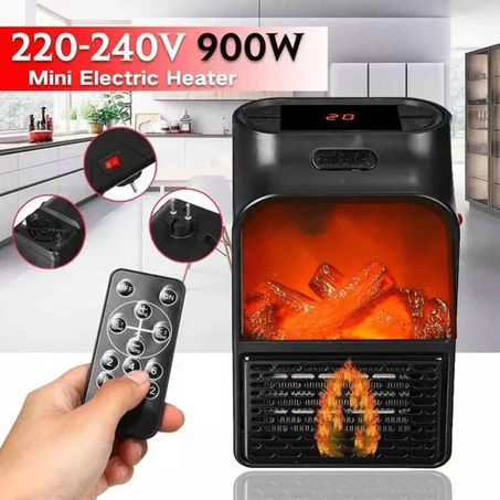 Flame Heater – سخان كهربائي صغير بتدفئة فورية مع ريموت كنترول (900W)