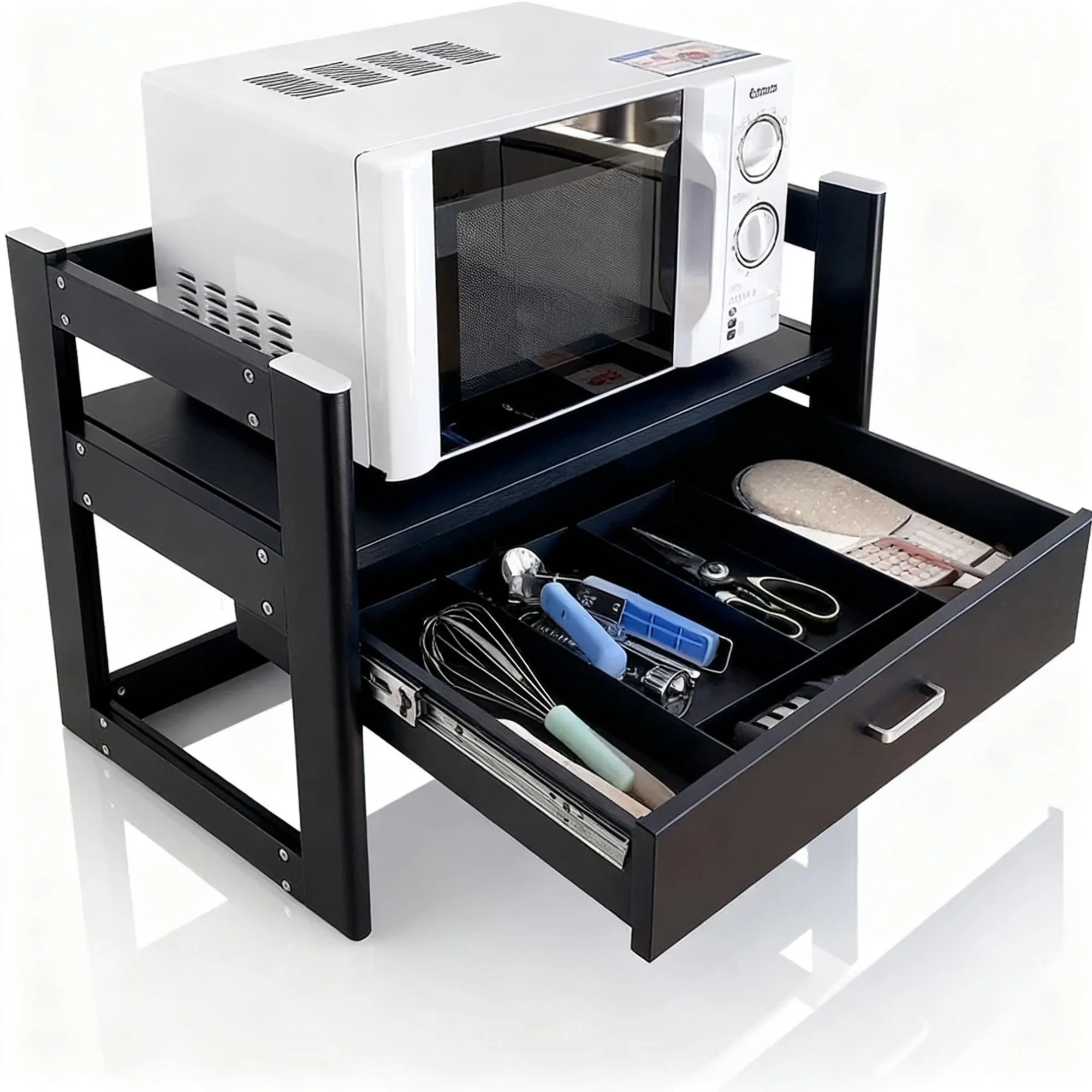 Support Micro-ondes Métallique avec Tiroir