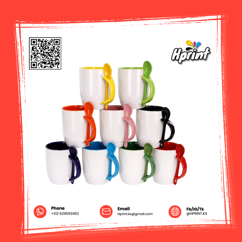 MUG AVEC CUILLIERE COLORE CERAMIQUE