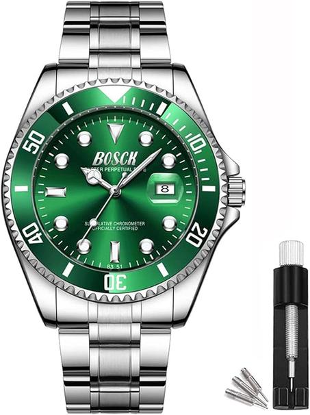 ساعة انالوج للرجال من بوسك، بسوار فضة