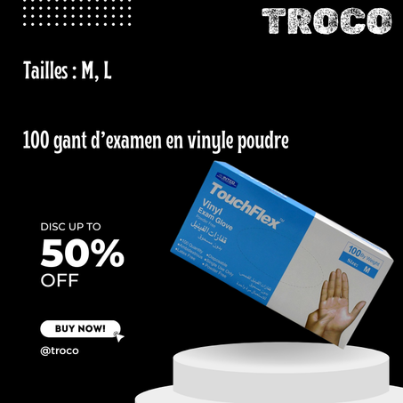 Boite 100 Gants d'examen en vinyle poudre
