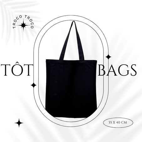 Tote Bag Noir Toile De Coton 35 x 40 cm