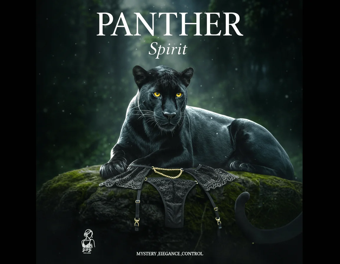 Ensemble Lingerie “Black Panther” – Dentelle Noire & Chaînes Dorées