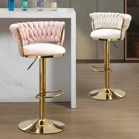 Bar Chair Nordic Counter Furniture Metal Velvet Swivel Leather High