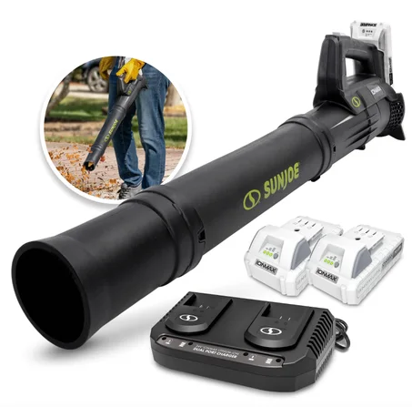 Restored Sun Joe 24V-TB-2AMP-KIT | 24V Cordless Turbine Jet Blower | 100-MPH | 280-CFM | W/ 2 x 2.0-Ah Batteries + Dual-Port Charger (Refurbished)
