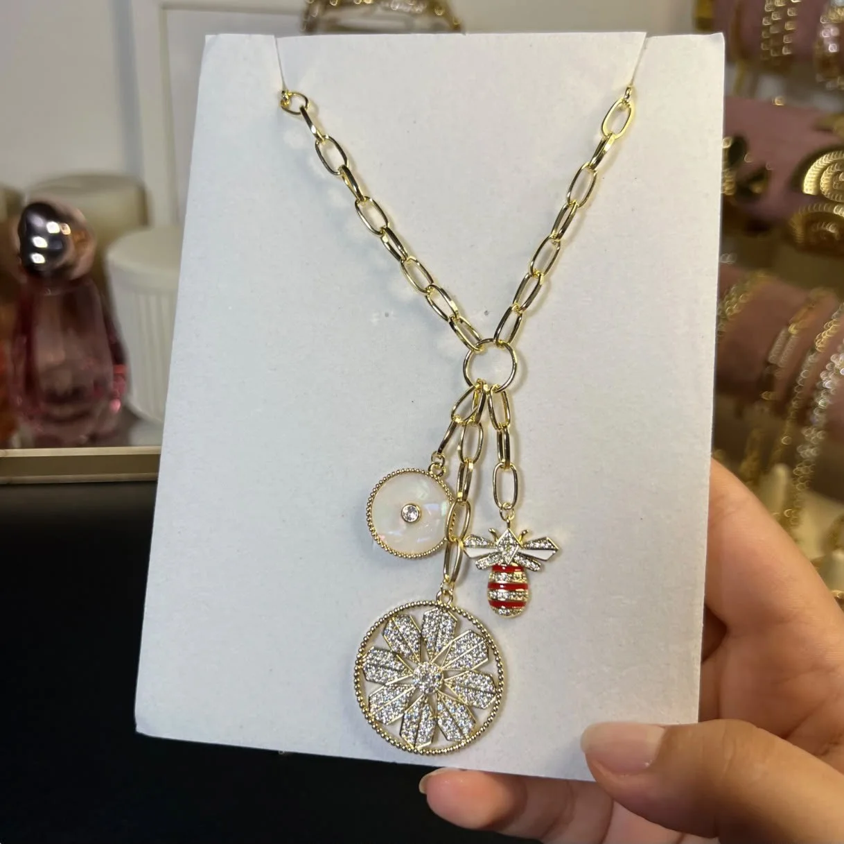 Collier Chaine Doree Charms Lune et Fleur