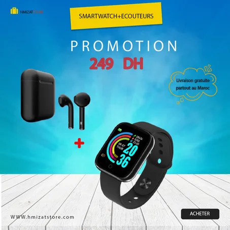 pack ramadane smart watch et des ecouteures