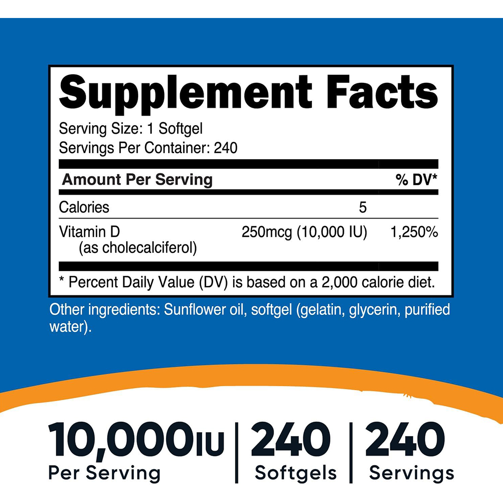 Vitamin D3 10,000 IU, 240 Softgel Capsules