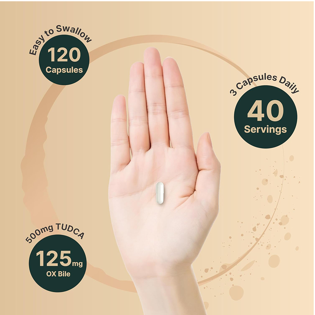 TUDCA 500mg with OX Bile 125mg Per Serving, 120 Capsules