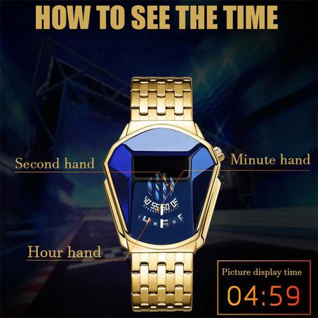 Montre à quartz de luxe pour homme en or bleu triple verre