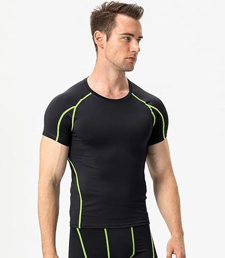 قميص ضغط للرجال باكمام قصيرة، تي شيرت رياضي للتدريب، قميص مرن وسريع الجفاف للجري
