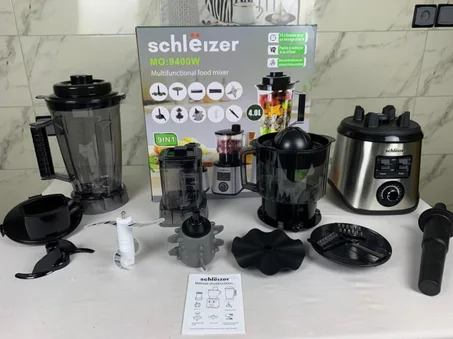 Schleizer خلاط طعام متعدد الوظائف 9 في 1 - 9400 واط، سرعات 15، وعاء 4 لتر