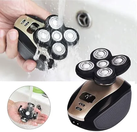 Rasoir électrique pour hommes chauve, outils de beauté, 5 en 1, sec et humide, rotatif, tondeuse pour le nez, brosse de nettoyage du visage