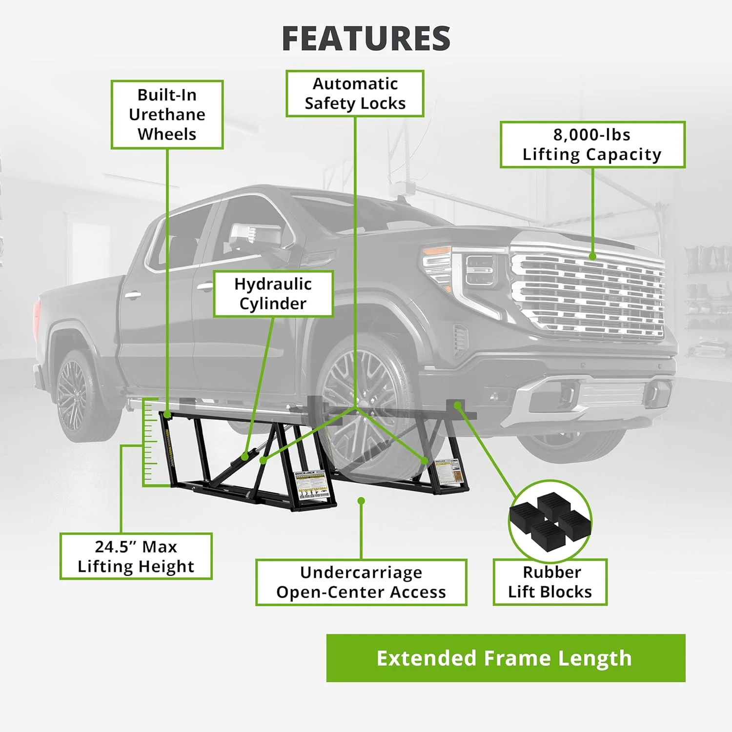 QuickJack® 8000TLX 8,000-lb. Capacity Portable Car Lift | Extended Length for Trucks & SUVs | 110V