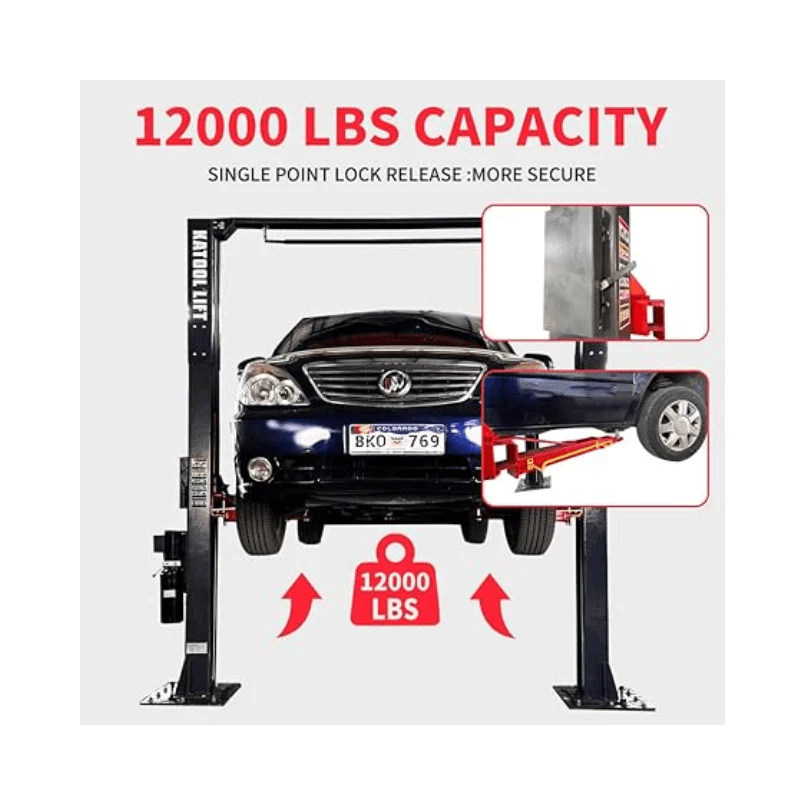 Katool KT-AM120SD 12,000 Lb. Heavy-Duty Two-Post Lift | Clear-Floor Professional Design | 4.0HP Lifting Power