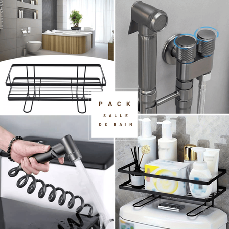 Pack Salle de bain :  Pulvérisateur 2 En 1 De Bidet Pour Toilettes Multifonctionnel À Double Commande + Etagère de rangement