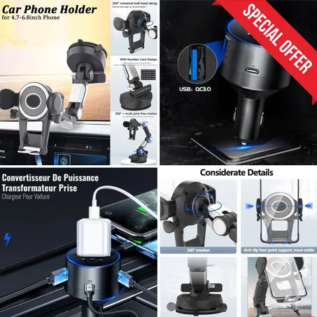 Pack Confort de Route : Convertisseur De Puissance  + Support de Téléphone 360°