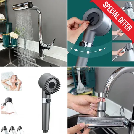 Pack salle de bain : Embout de robinet rotatif +Pommeau de douche