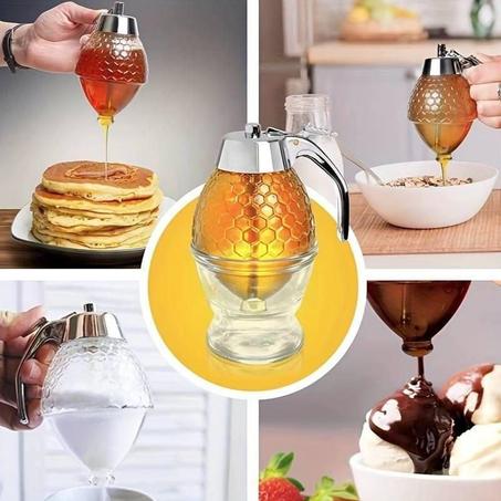 موزّع العسل الكريستالي الشفاف: زجاجة تخزين مريحة وسهلة الاستخدام