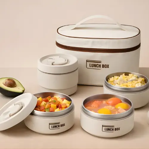 صندوق غداء معزول قابل للتكديس مع حقيبة حمل