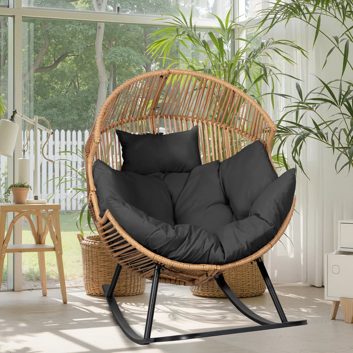 Calcedonio Outdoor Rocking Egg Chair with Cushion