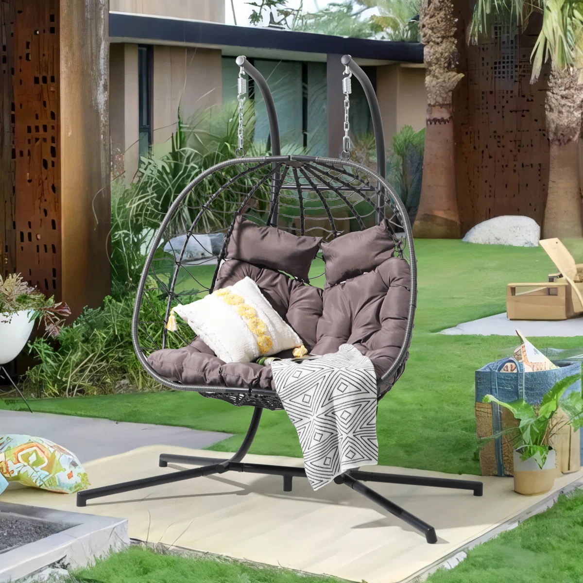 Shanasia 2 Person Swing Chair with Stand and Cushion