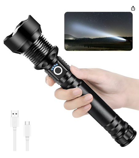 🔥 كشاف يدوي عسكري فائق السطوع  USB – مثالي للطوارئ والتخييم! 🔦