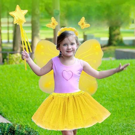 اجنحة تلبيس للازياء التنكرية للبنات مع شريط راس اجنحة للاطفال، زي الاميرة الخيالي الفاخرة للحفلات واعياد الميلاد والعطلة، عبوة من 4 قطع