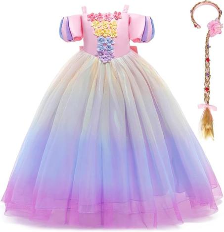 فستان الاميرة صوفيا من فيلم رابونزيل للاطفال والبنات زي تنكري فاخر للحفلات التنكرية والهالوين والكريسماس واعياد الميلاد طويل منتفخ البوليستر