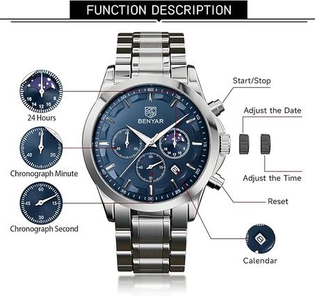 ساعة يد كرونوغراف رياضية مقاومة للماء للرجال من بينيار عسكرية متعددة الوظائف فاخرة عصرية كوارتز كلاسيك هدايا