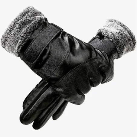قفازات جلد رجالية للشتاء مبطنة ودافئة
