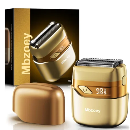 ماكينة حلاقة صغيرة ومدمجة للوجه تتميز بتصميم ذهبي فاتح أنيق