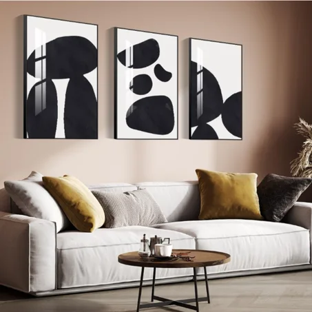 طقم لوحات جدارية تجريدية "ألترا سليم" - 3 قطع أسود ملكي