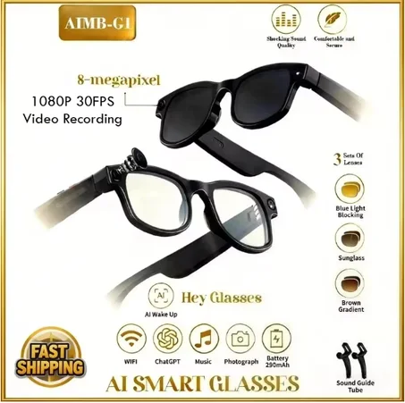 AIMB-G1 Smart Glasses with 8MP Camera 1080p Video Recording Bluetooth Calling