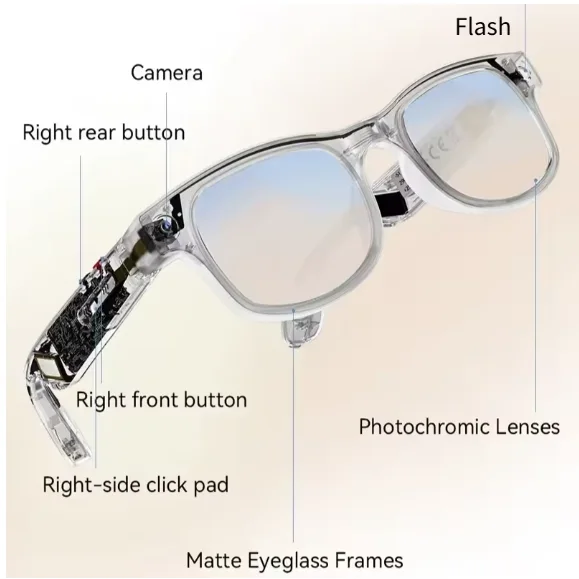 AIMB-G1 Smart Glasses with 8MP Camera 1080p Video Recording Bluetooth Calling