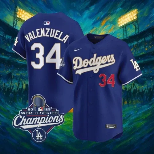 Fernando Valenzuela Dodgers World Series Champions 2025 Blue Jersey "All Sizes"